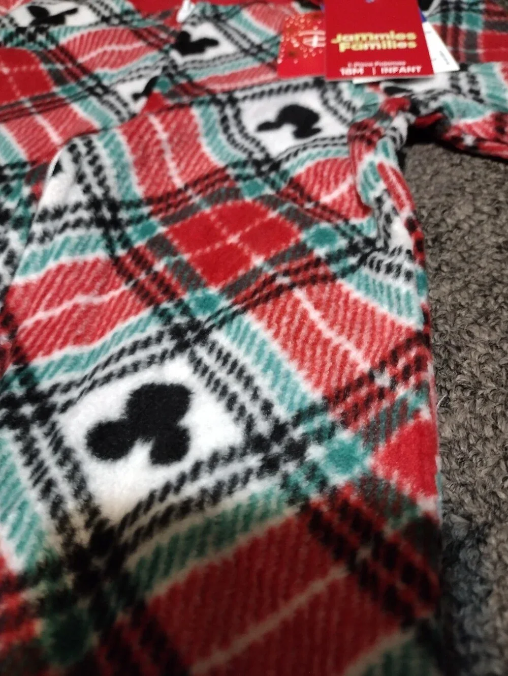Disney Kids Red Plaid One-Piece Footed Pajamas Size 18M